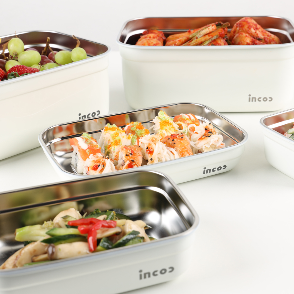 인콕 스텐콕 크림 스텐밀폐용기 2종, 직사각 5호 1200ml, 1세트 이미지 7