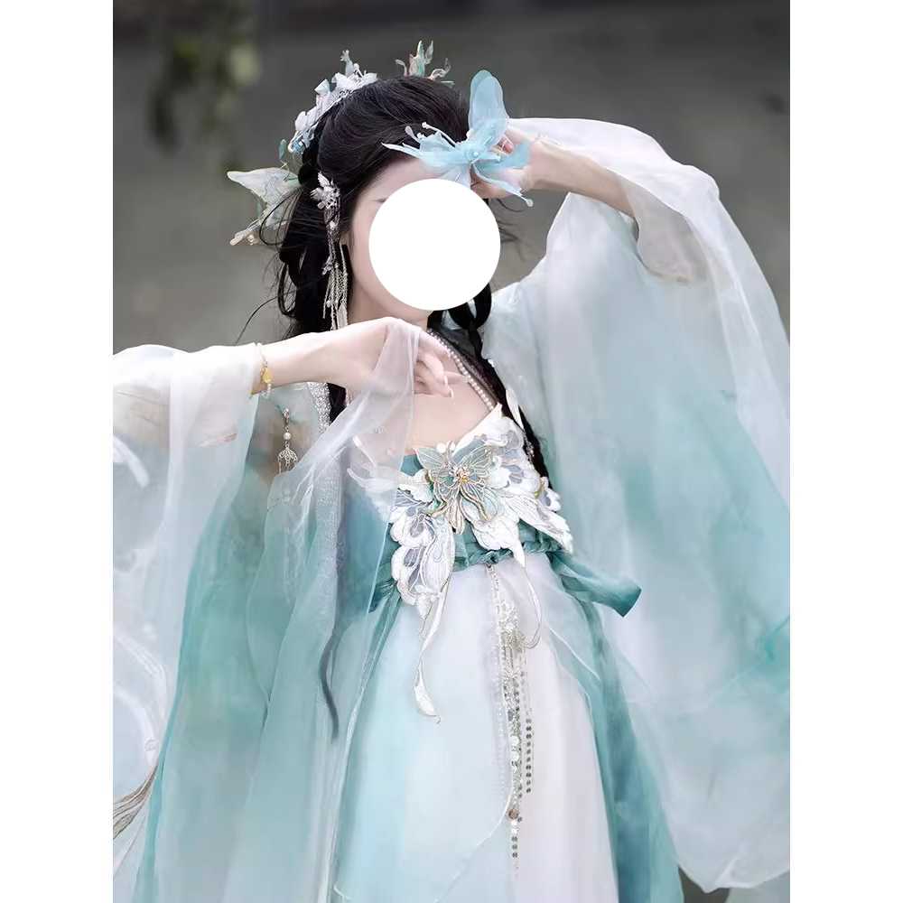 선녀 복장 행사 공연용 무대 코스튬 드레스 무용 S (상의+치마+숄+나비) - 상세 이미지 2