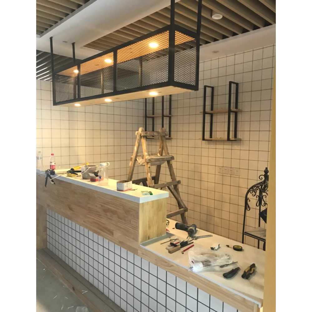 천장 선반 랙 카운터 행거 상부장 프레임 카페 와인잔 100cm 조명4개 - 상세 이미지 3