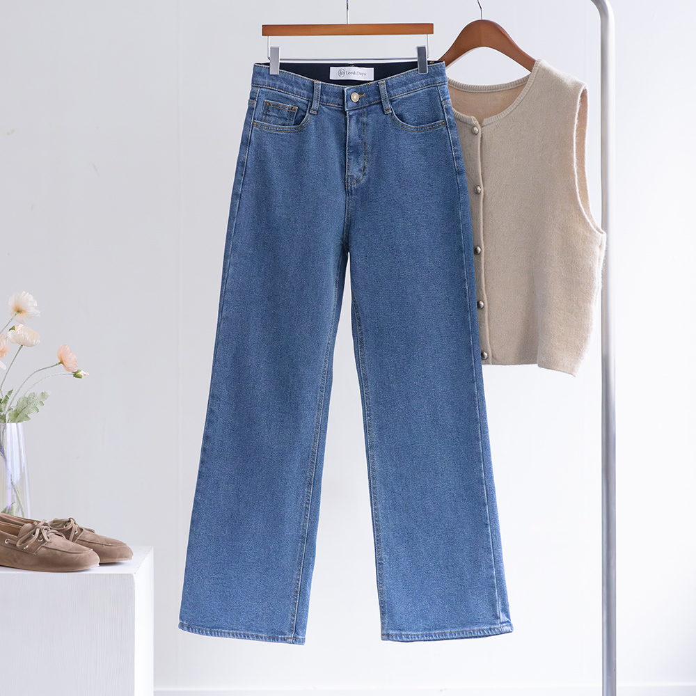 [오픈할인/정상가41600] 헨덴 세미와이드 히든밴딩 겨울 기모 데일리 데님 팬츠 - 상세 이미지 3