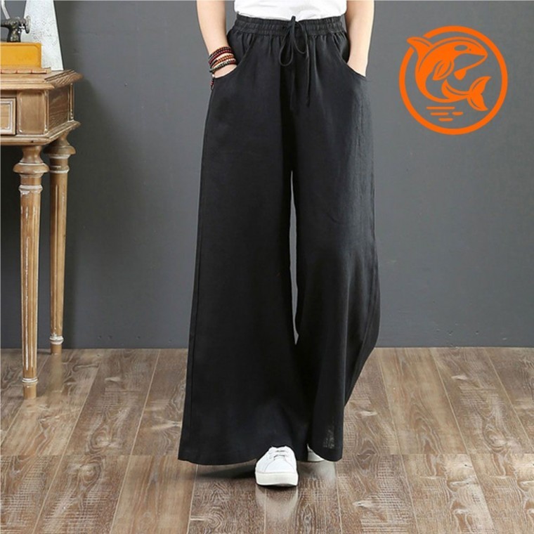 여름 통기성 린넨 와이드핏 바지 편안한 시원한 팬츠 여성용 - 상품 이미지