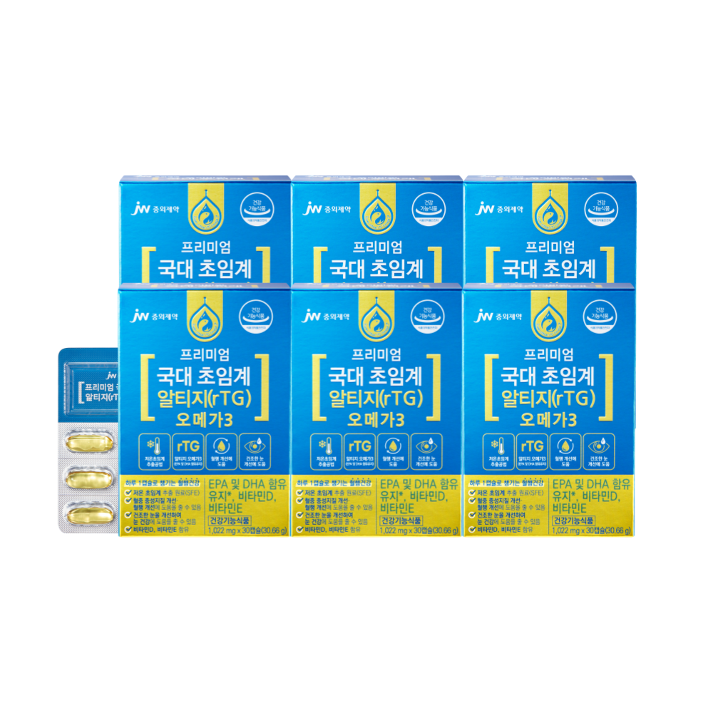 [6개월] JW중외제약 국대 초임계 알티지 rTG 오메가3 1022mg 30캡슐, 6개 - 상품 이미지