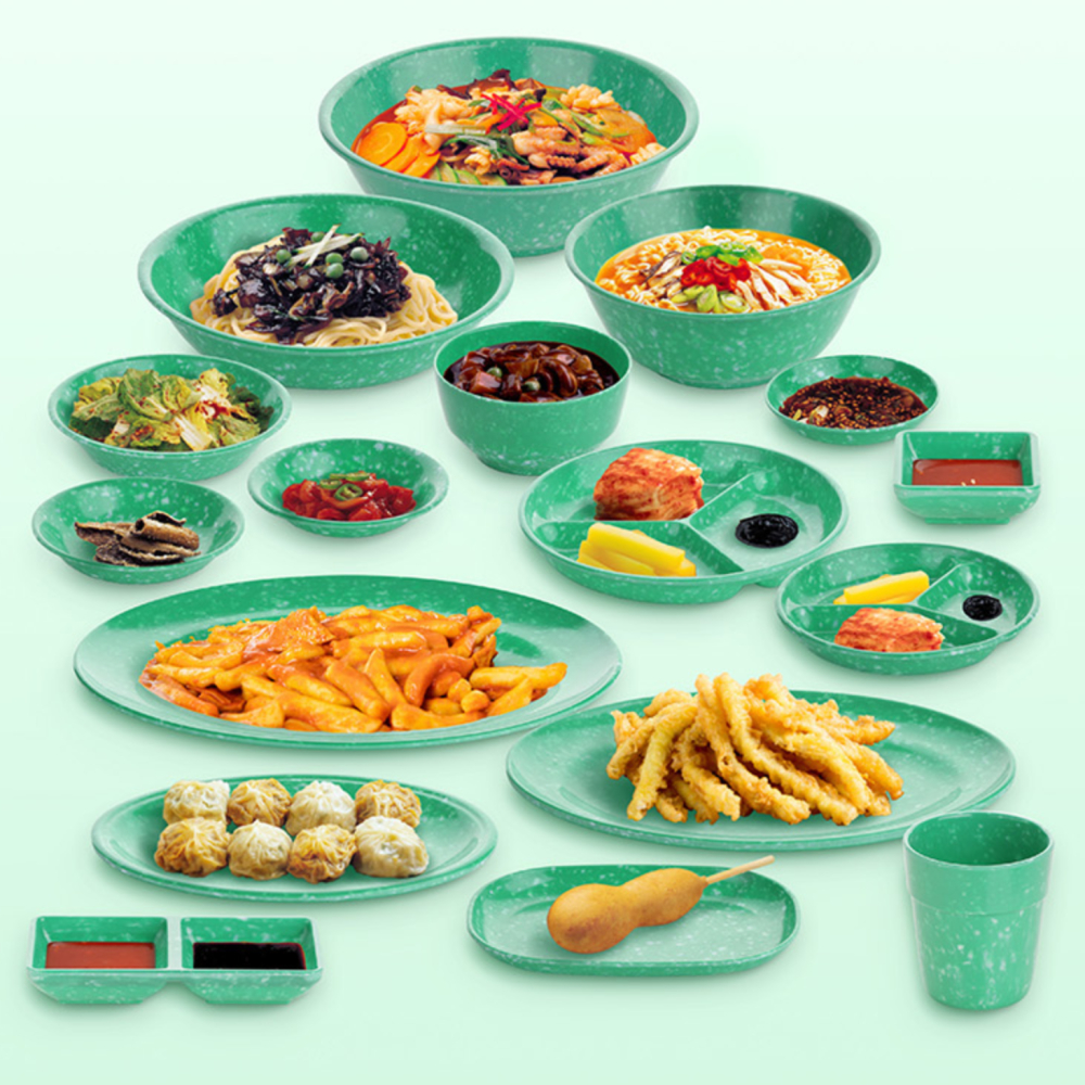 분식 그릇세트 멜라민 쑥색 녹색 포장마차 떡볶이 순대 옛날 접시 식기 업소 가정 레트로 - 상세 이미지 2