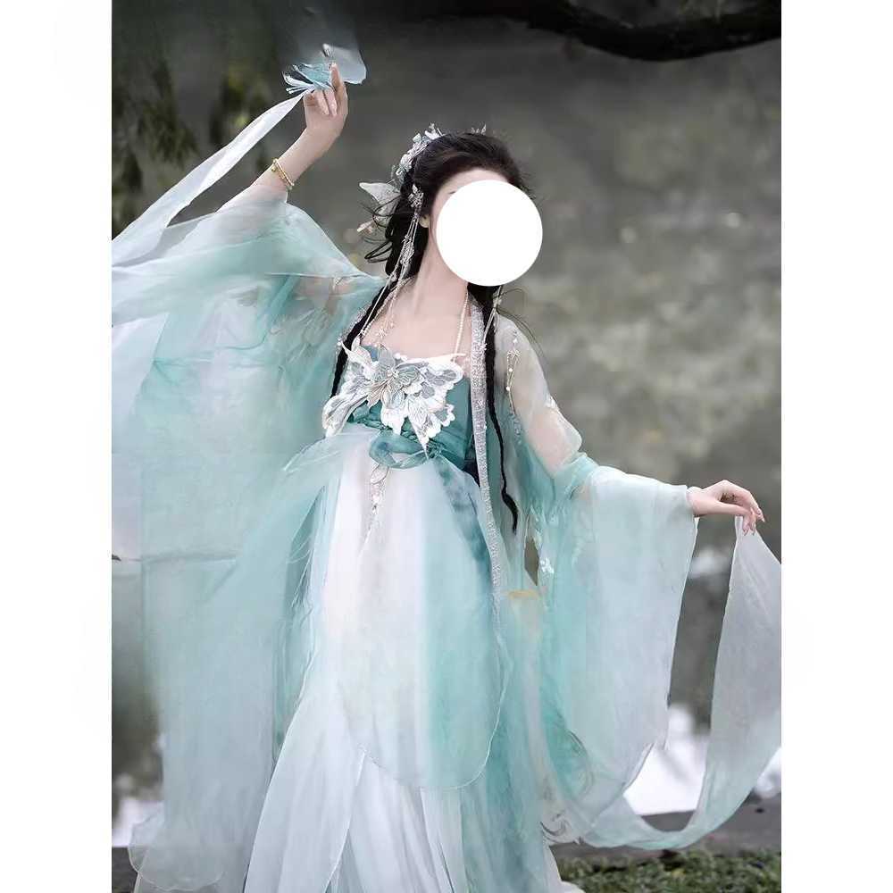 선녀 복장 행사 공연용 무대 코스튬 드레스 무용 S (상의+치마+숄+나비) - 상품 이미지