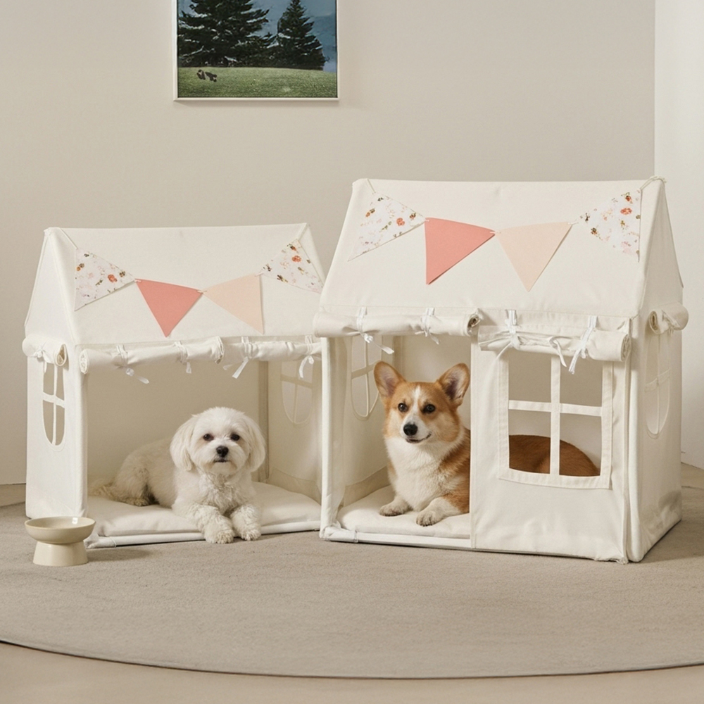 소형견 강아지집 극세사 숨숨집 강아지하우스 사계절 세척가능 화이트, M