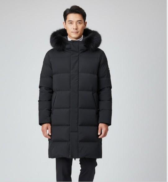 헤지스 남성 겨울 프리미엄 방한력 천연폭스 골프웨어 롱다운 롱패딩점퍼 - 상품 이미지