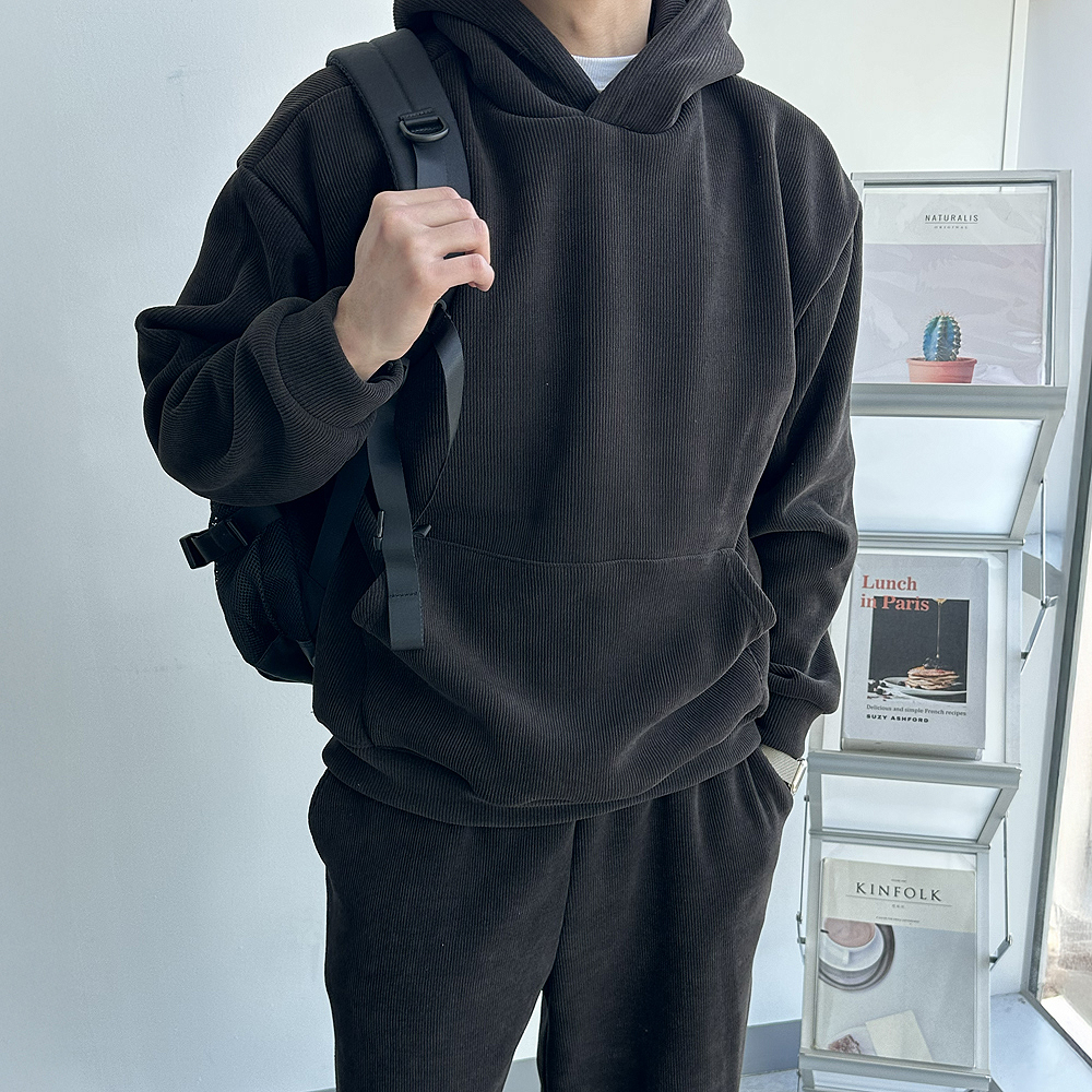 기모후드티 오버핏 기모 골덴 코듀로이 겨울 남자 후드티 - 상세 이미지 3