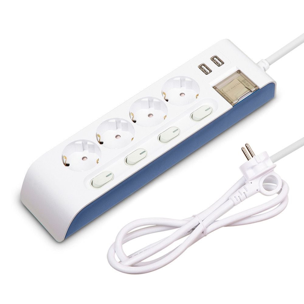 멀티탭 선이 굵어 안전한 하이탭 멀티코드 콘센트 USB 2구 개별 전원 스위치 4구 3M (16A) - 메인 이미지