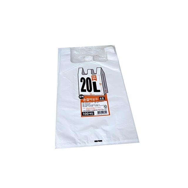 100매 20L 4호 32x12x54 손잡이봉투 유백 - 상품 이미지