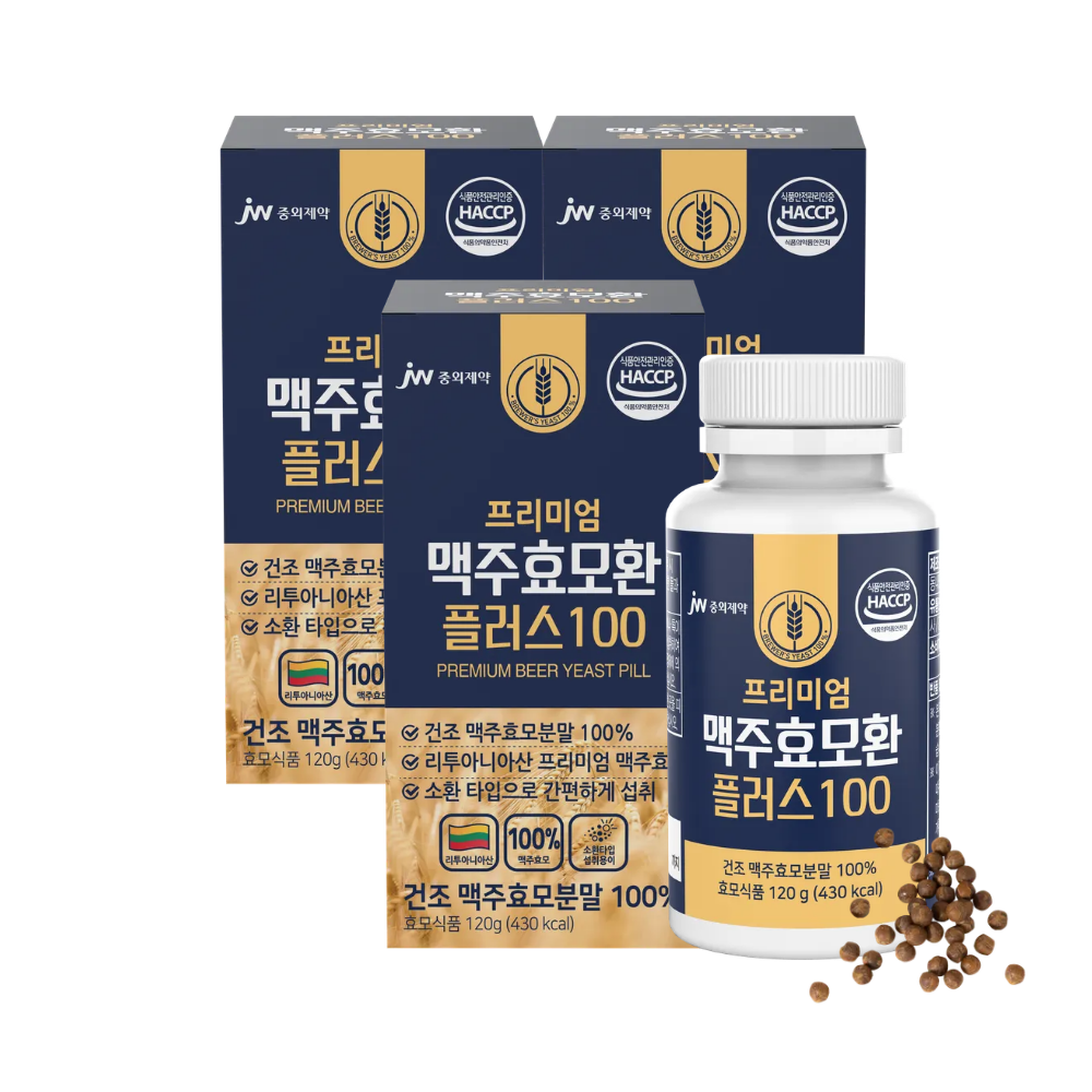 JW중외제약 프리미엄 맥주효모환 플러스 100 120g, 3개 - 상품 이미지