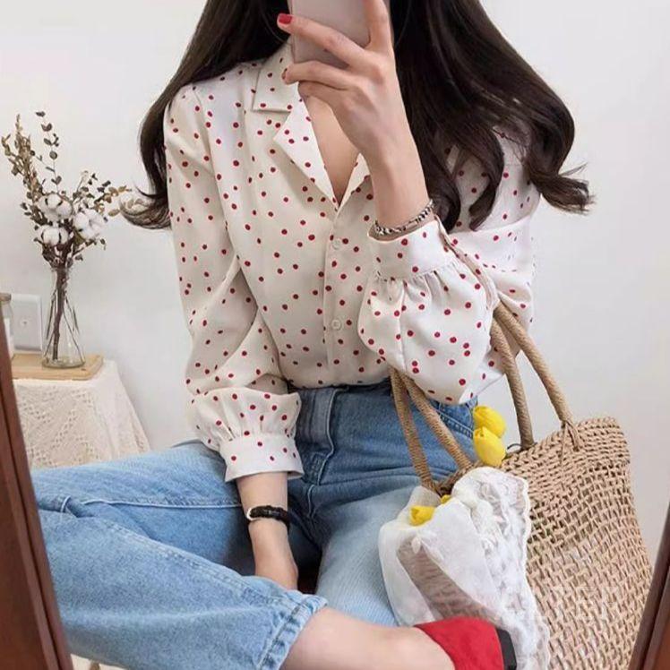 땡땡이 블라우스 하객 출근록 데일리 도트셔츠 봄 블랙 XS - 상세 이미지 2
