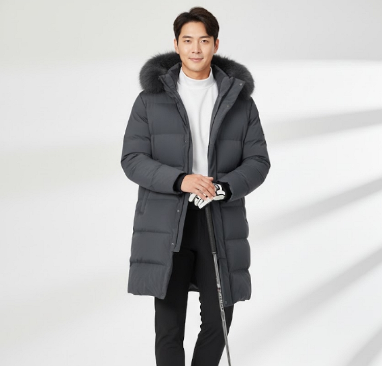 헤지스 남성 겨울 프리미엄 방한력 천연폭스 골프웨어 롱다운 롱패딩점퍼 - 상세 이미지 3
