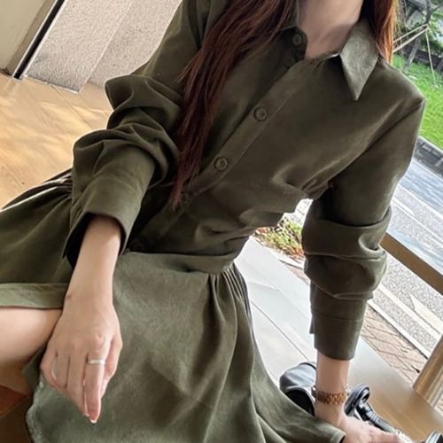 (YY) 여성스러운 플레어 미니 원피스 멋스러운 카라넥 셔링 셔츠 원피스 러블리 세련 데일리룩 - 메인 이미지
