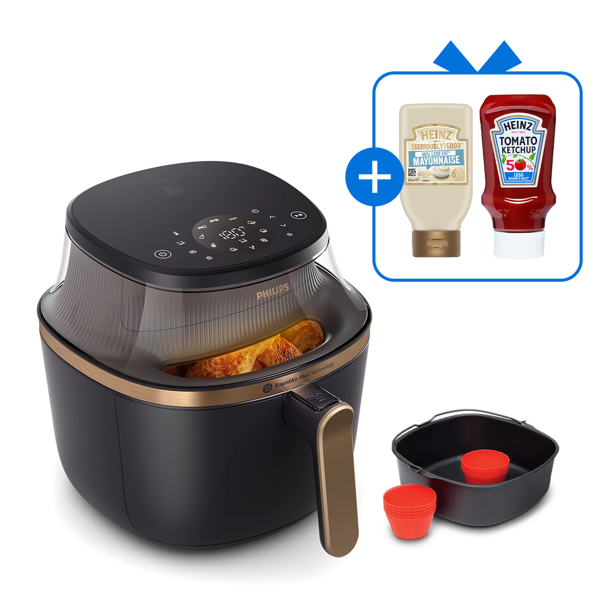 필립스 3000시리즈 대용량 보이는 에어프라이어 7.2L NA342/00 +베이킹트레이+하인즈 케찹&마요네즈