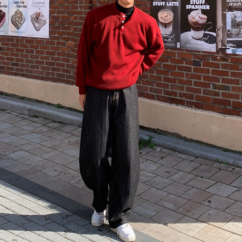 남자 엘로 벌룬 커브드핏 헤링본 생지 청바지 이미지 8