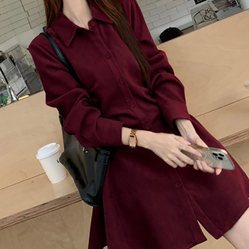 (YY) 여성스러운 플레어 미니 원피스 멋스러운 카라넥 셔링 셔츠 원피스 러블리 세련 데일리룩 - 상세 이미지 5