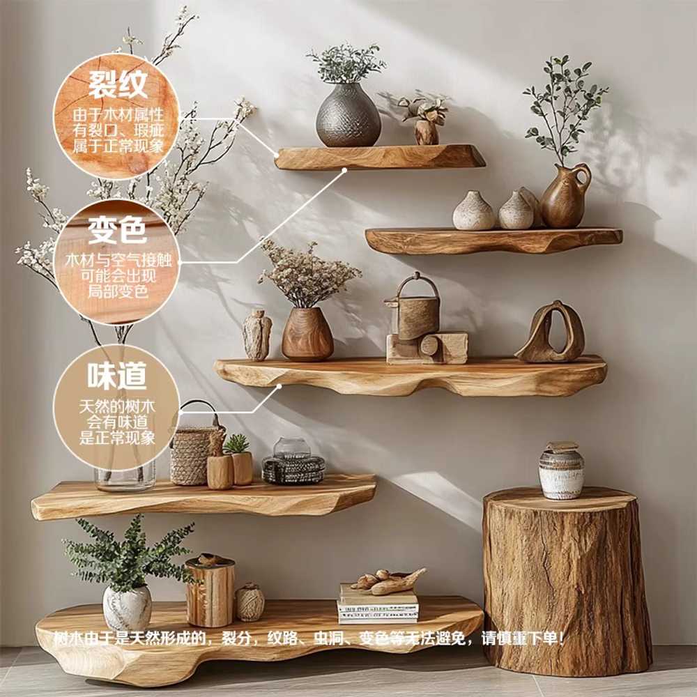 원목 벽선반 통원목 벽걸이 카페 책장 아트월 거실 180x21-24cm - 상세 이미지 5