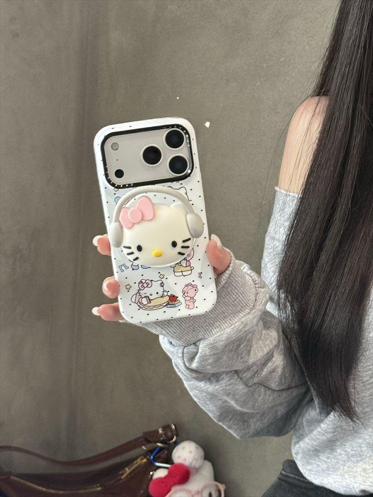 헬로키티 3D 맥세이프 아이폰17 16 Pro 귀여운 스탠드 헤드폰 케이스 스탠드만 iPhone 17 - 상세 이미지 3