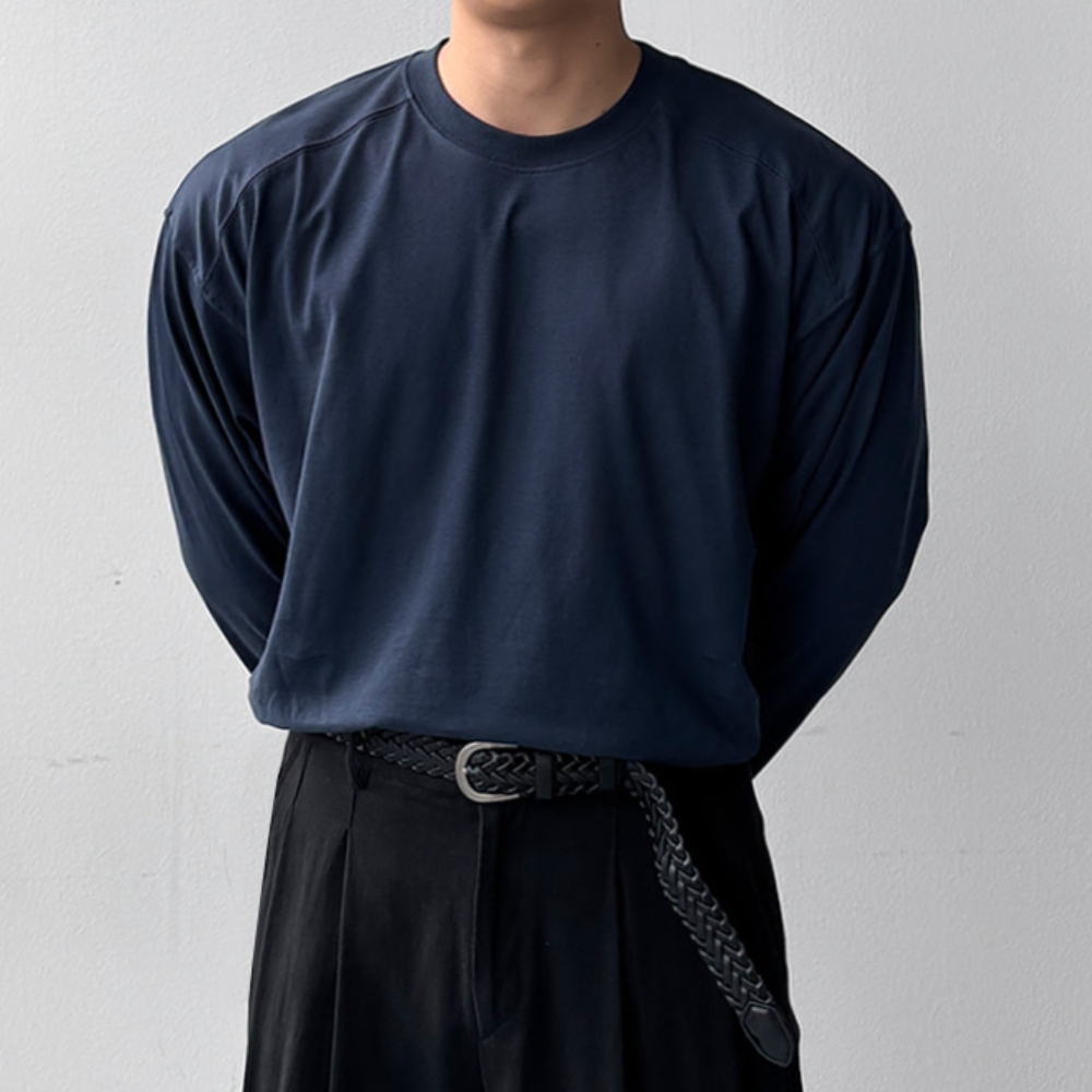 남자 코엘 오버핏 봄 가을 16수 면 절개 롱슬리브 무지 긴팔티 - 상세 이미지 2