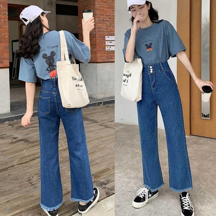 여성 가을 봄새 학기 학생 바지 데일리 데이트 패션룩 청바지 쇼핑몰 보세 여자 데님 - 상품 이미지