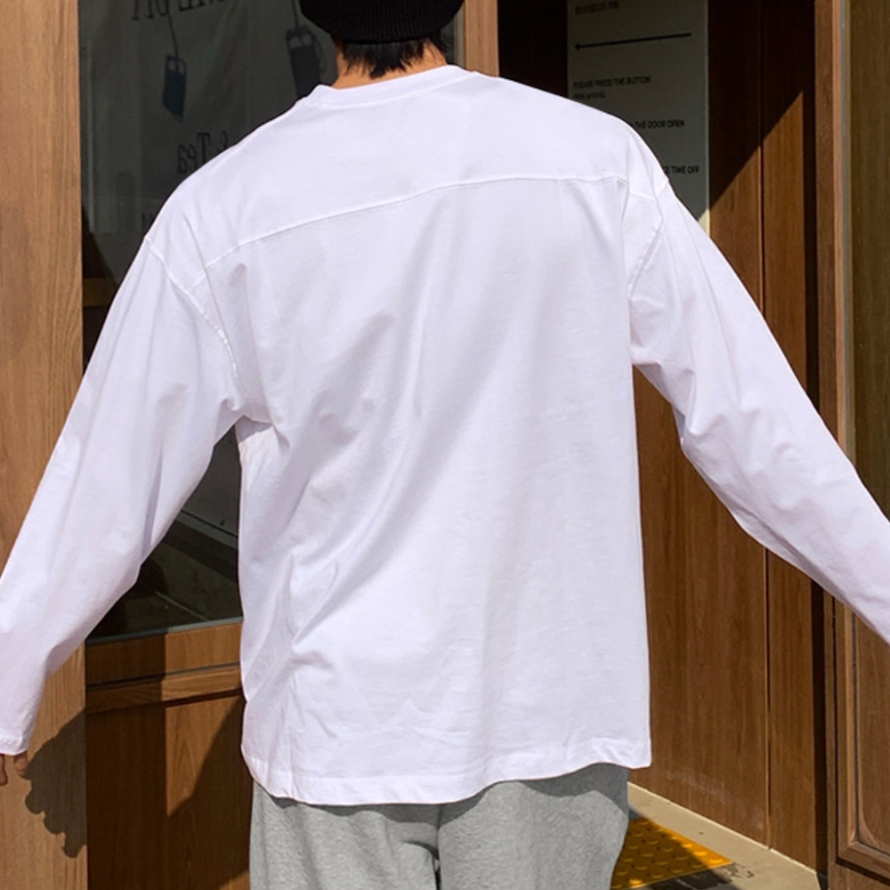 남자 코엘 오버핏 봄 가을 16수 면 절개 롱슬리브 무지 긴팔티 - 상세 이미지 4