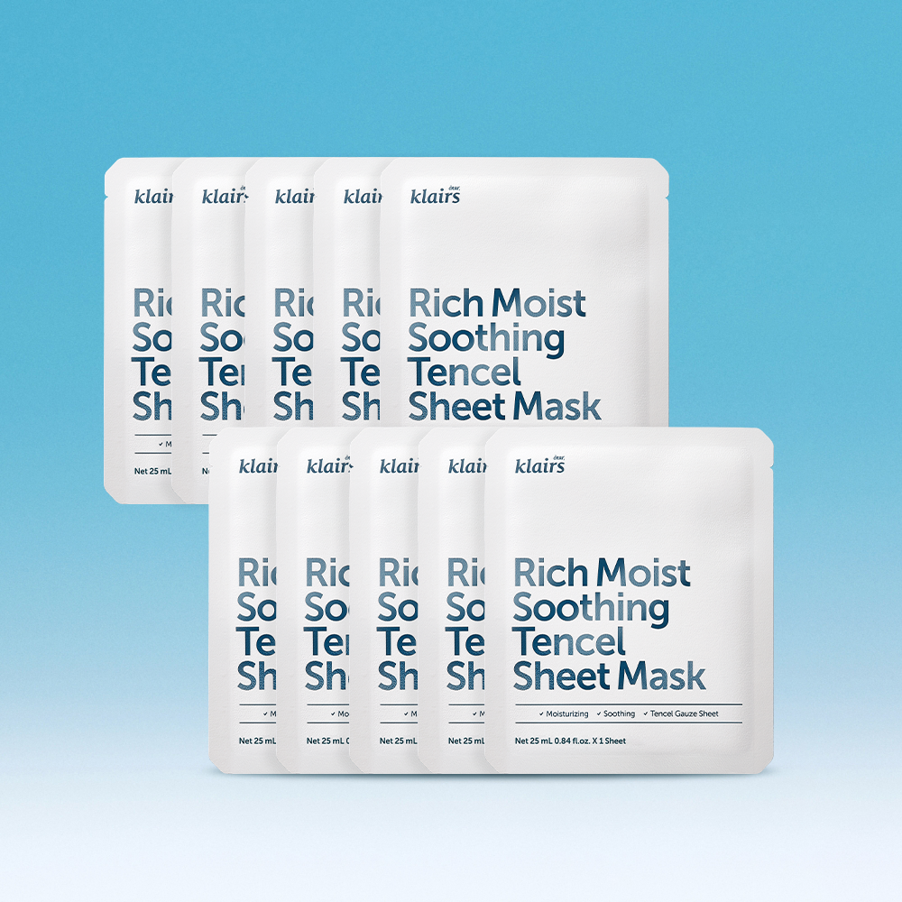 클레어스 리치 모이스트 수딩 텐셀 시트 마스크 25ml 10매 / 속건조 유수분 고보습 각질