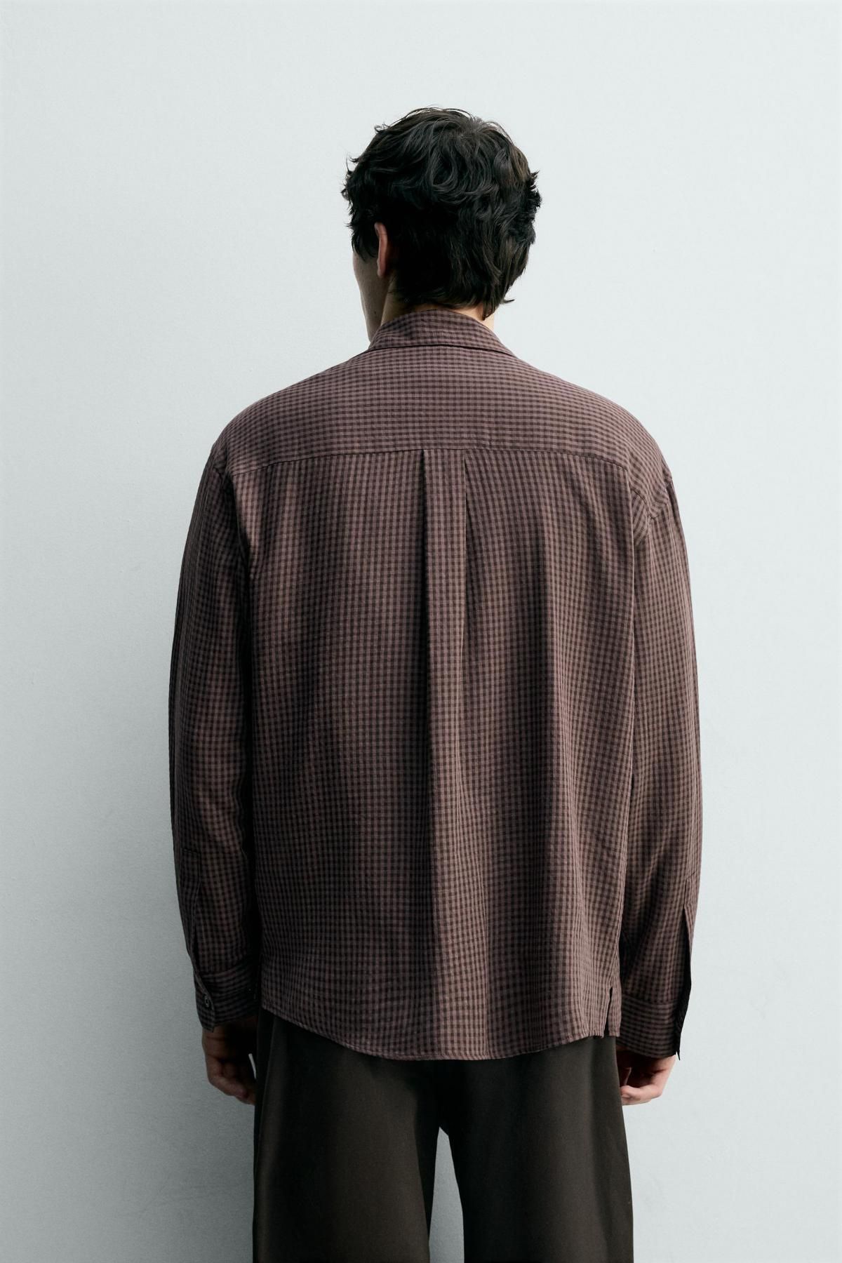 자라 체크 패턴 코튼 비스코스 긴팔 셔츠 7545/300 BURGUNDY - 상세 이미지 4