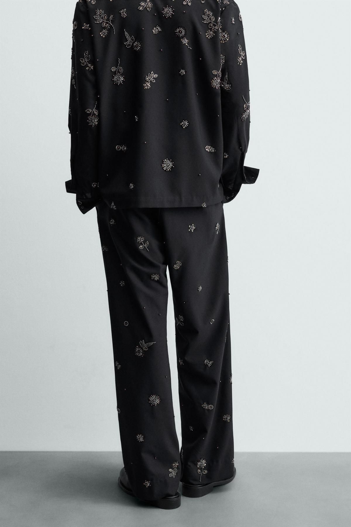 자라 한정판 테크니컬 시퀸 와이드 팬츠 5085/100 DARK NAVY - 상세 이미지 3