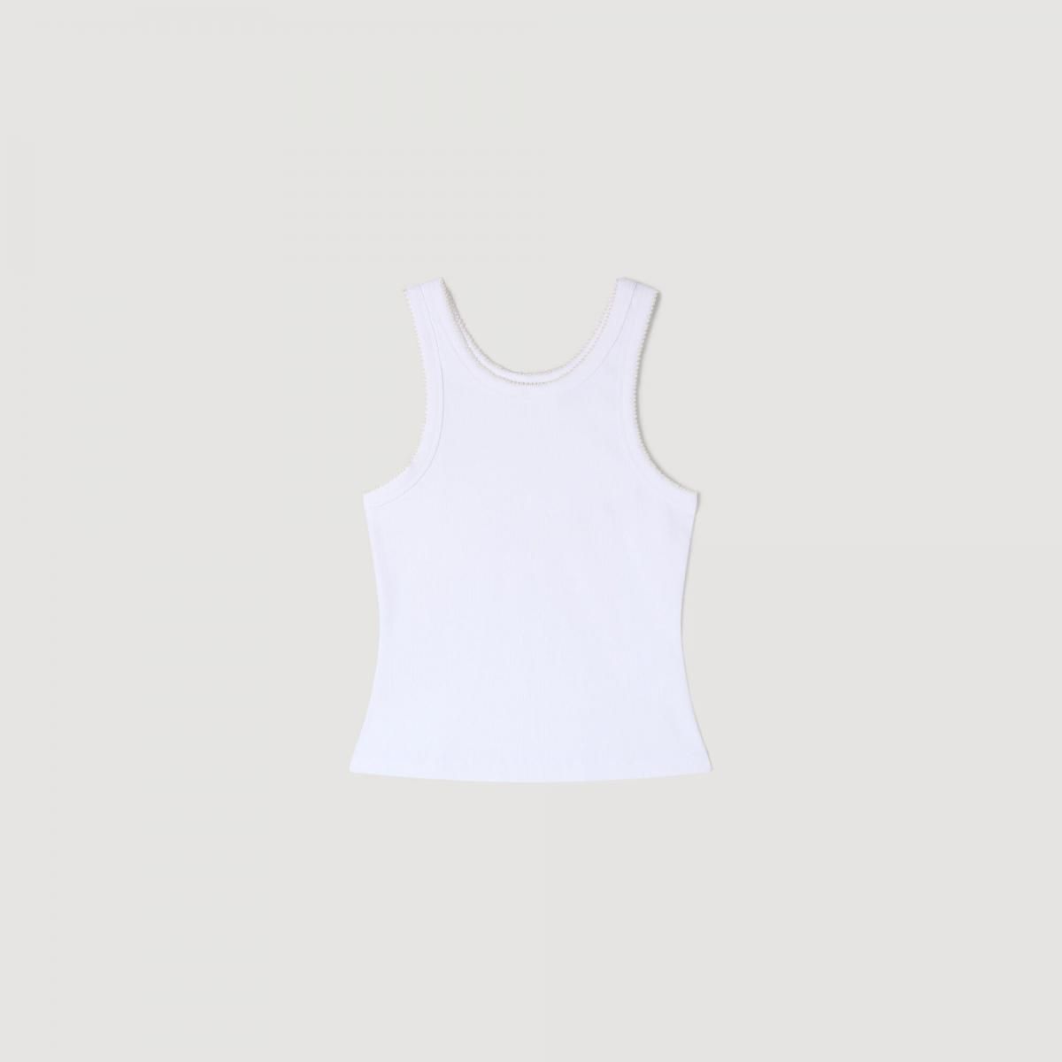 산드로 슬림핏 골지 진주 민소매 탑 SFPTS01762_10 WEISS - 메인 이미지