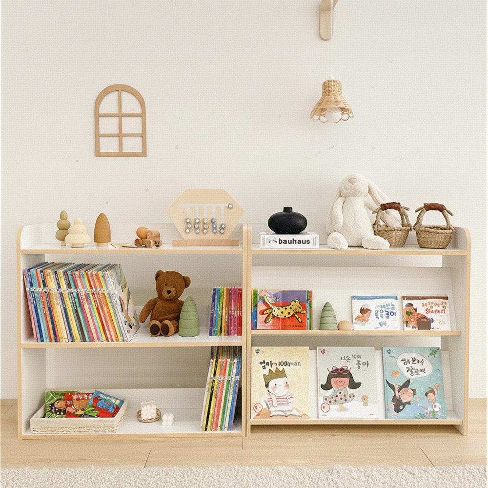 심플룸 올인원 아기 전면 책장 교구장 3단 화이트 아이 어린이 낮은 제품 이미지