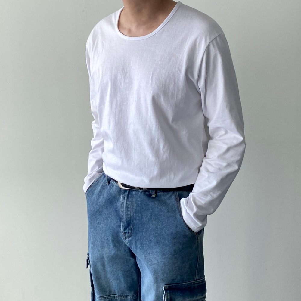 남자 긴팔면티 무지티 흰티 이너 무지 20수 유넥 - 상세 이미지 2