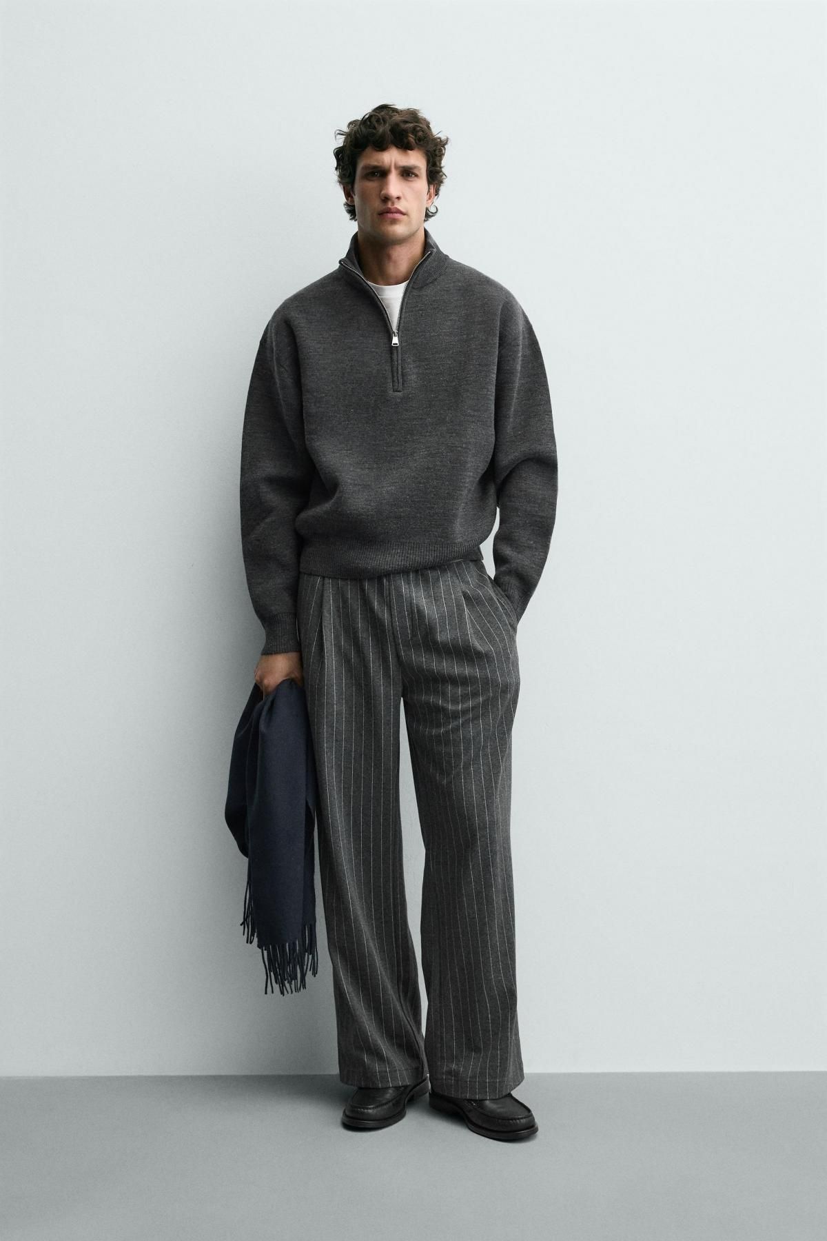 자라 핀스트라이프 와이드 슬랙스 팬츠 4333/308 ANTHRACITE GREY - 상세 이미지 2