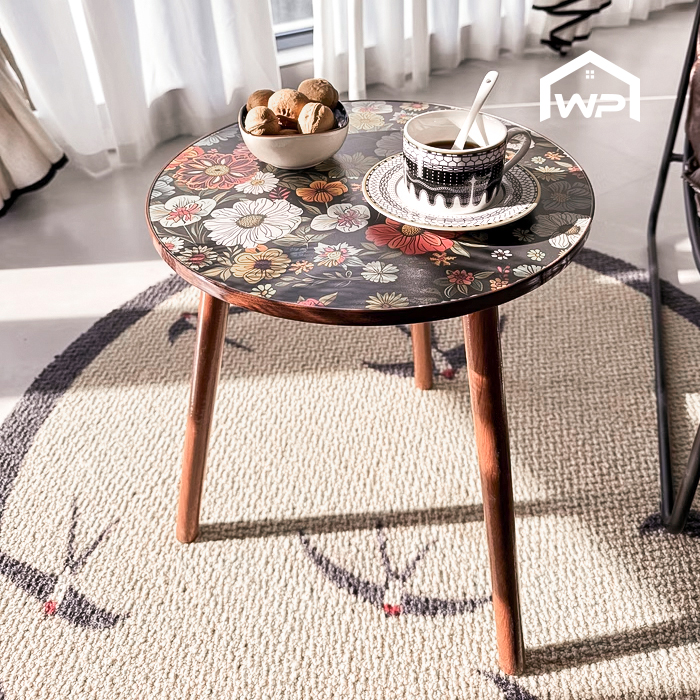 레트로 원형 사이드테이블 꽃무늬 거실 소파 티테이블 혼합