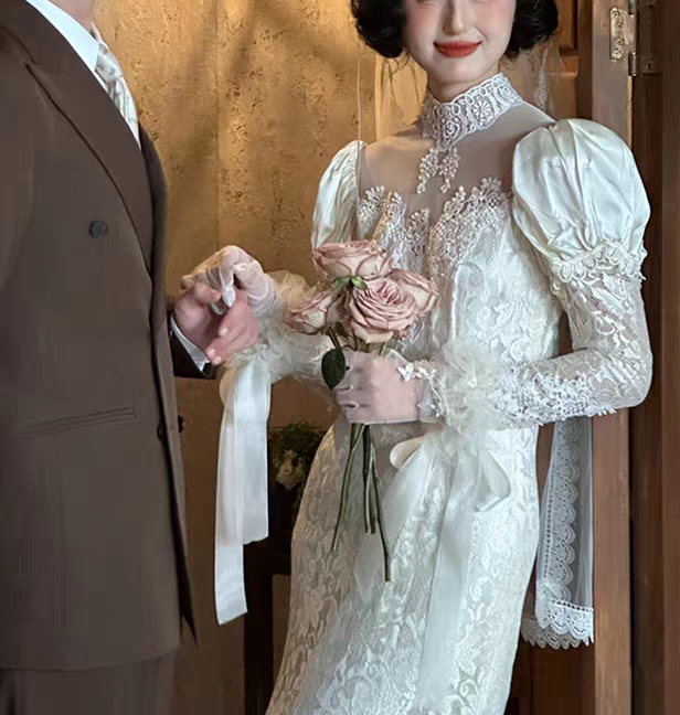 레트로 머메이드 웨딩드레스 복고풍 스냅셀프화보 스튜디오촬영 리마인드 스몰웨딩 신부드레스 - 상세 이미지 2