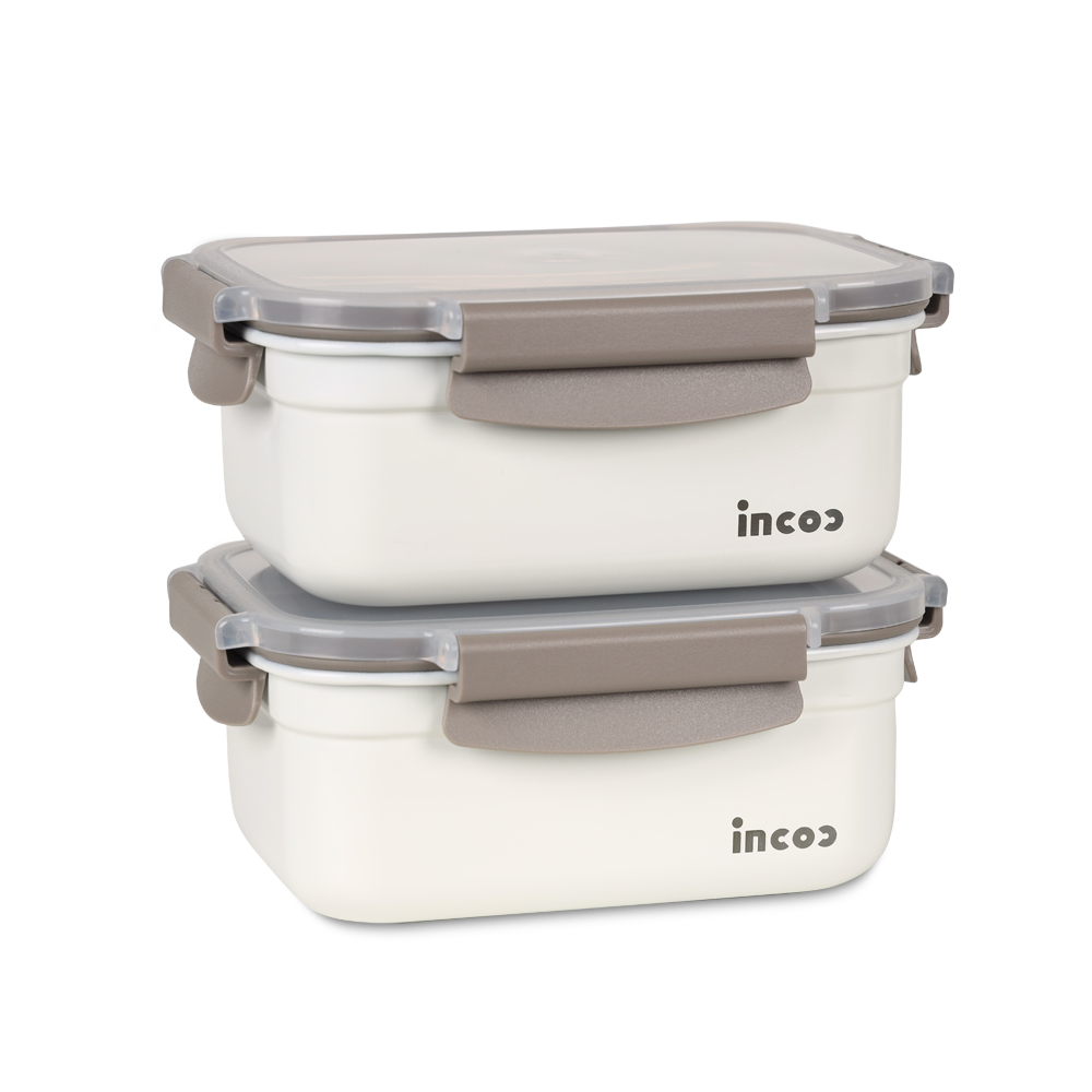 인콕 스텐콕 크림 스텐밀폐용기 2종, 직사각 5호 1200ml, 1세트 - 상품 이미지