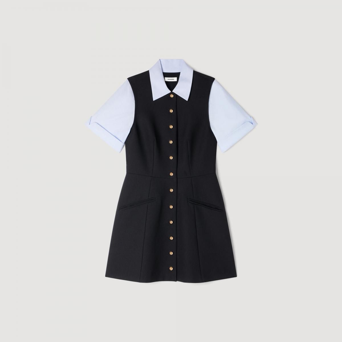 산드로 2in1 셔츠 미니 원피스 SFPRO04624_20 SCHWARZ - 상품 이미지