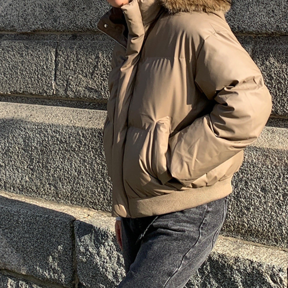 남자 맥거 오버핏 겨울 레더 크롭 후드 퍼 패딩 이미지 6