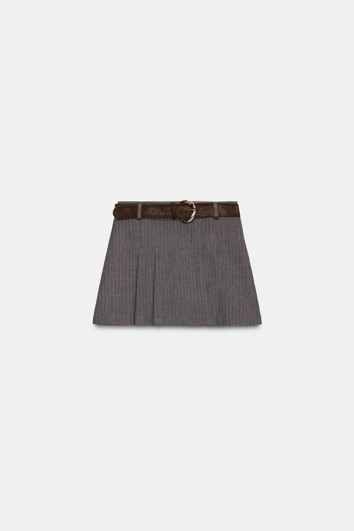 자라 플리츠 벨트 미니 스커트 1478/225 BROWN - 메인 이미지
