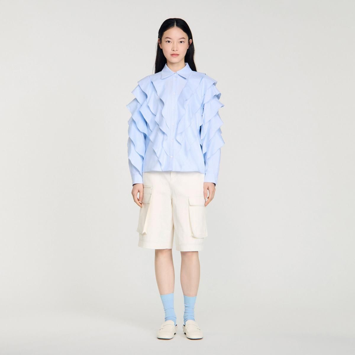 산드로 러플 코튼 블라우스 SFPCM01569_40 HIMMEL-BLAU - 상세 이미지 3