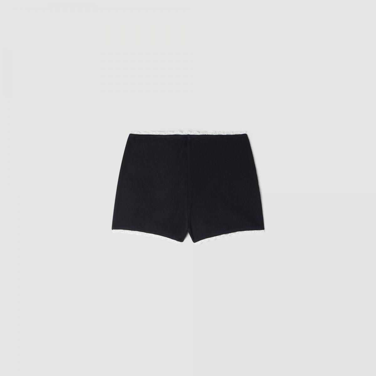산드로 페미닌 진주장식 골지 숏팬츠 SFPSH00576_20 SCHWARZ - 메인 이미지