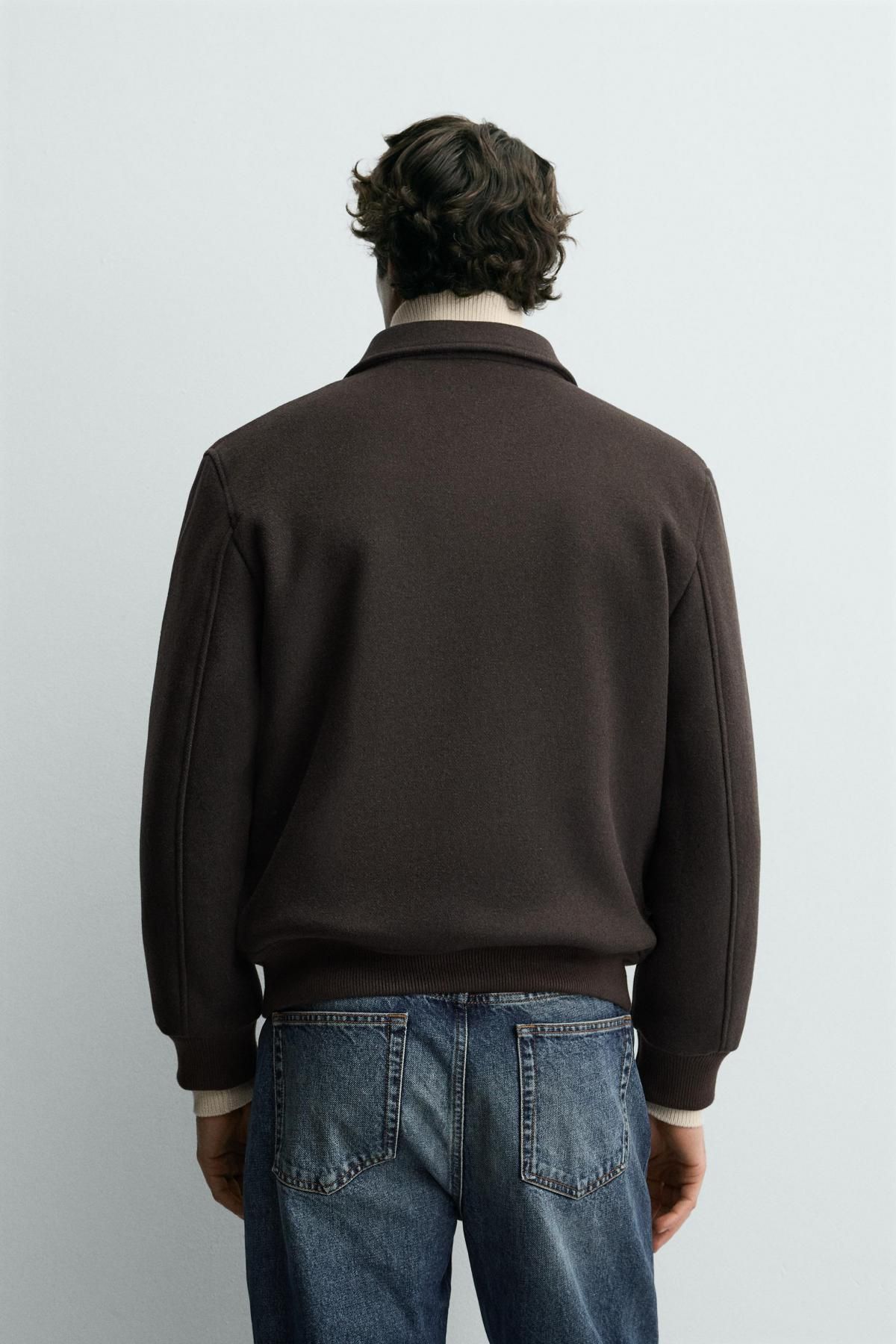 자라 울블렌드 캐시미어 집업 재킷 시어링카라 2949/364 BROWN - 상세 이미지 4