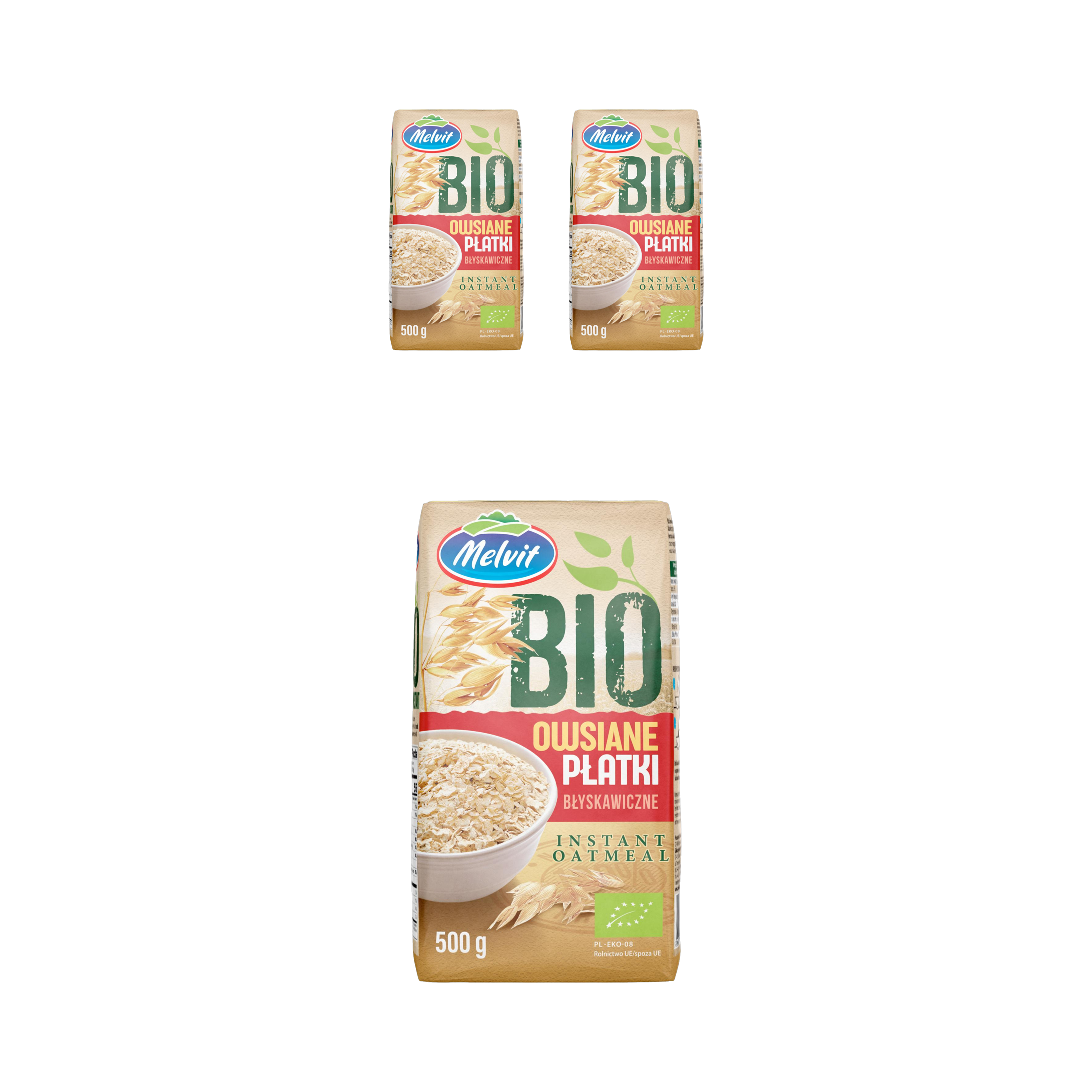 멜빗 폴란드 유기농 퀵 오트밀 후레이크 500g, 3개 - 상품 이미지