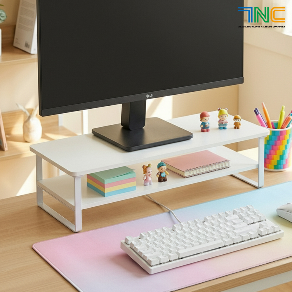 7NC 2단 모니터받침대 높은 우드 선반 받침 서랍형 스탠드 사무실 책상 듀얼 컴퓨터 대형