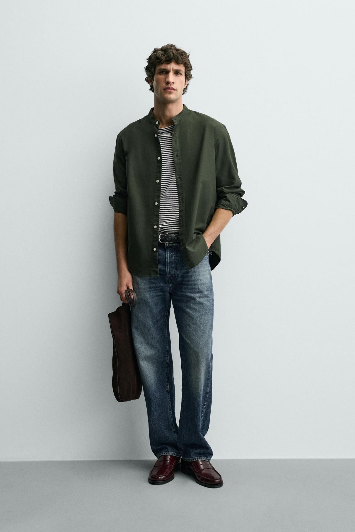 자라 밴드카라 옥스포드 긴팔 셔츠 1618/400 KHAKI - 상세 이미지 2