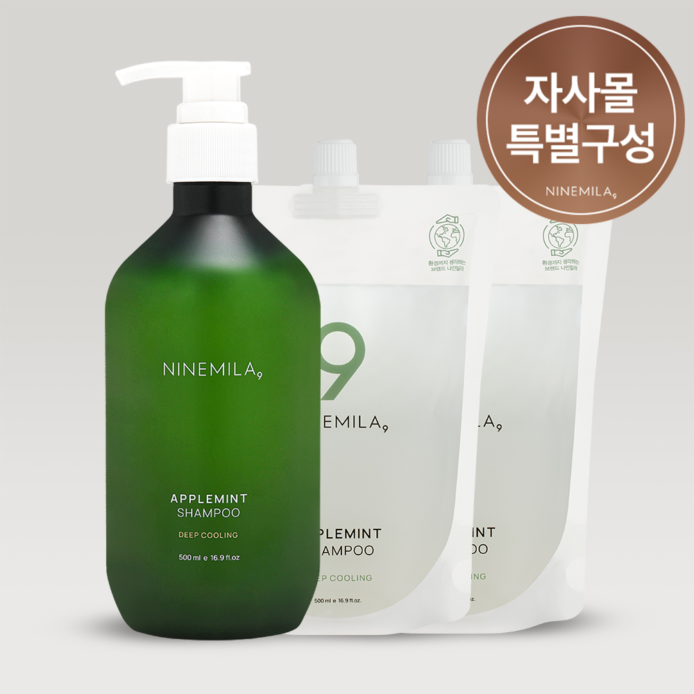 나인밀라 애플민트 지성두피용 탈모샴푸 본품 (+ 리필 추가선택) 레몬향, 500ml, 3개 이미지