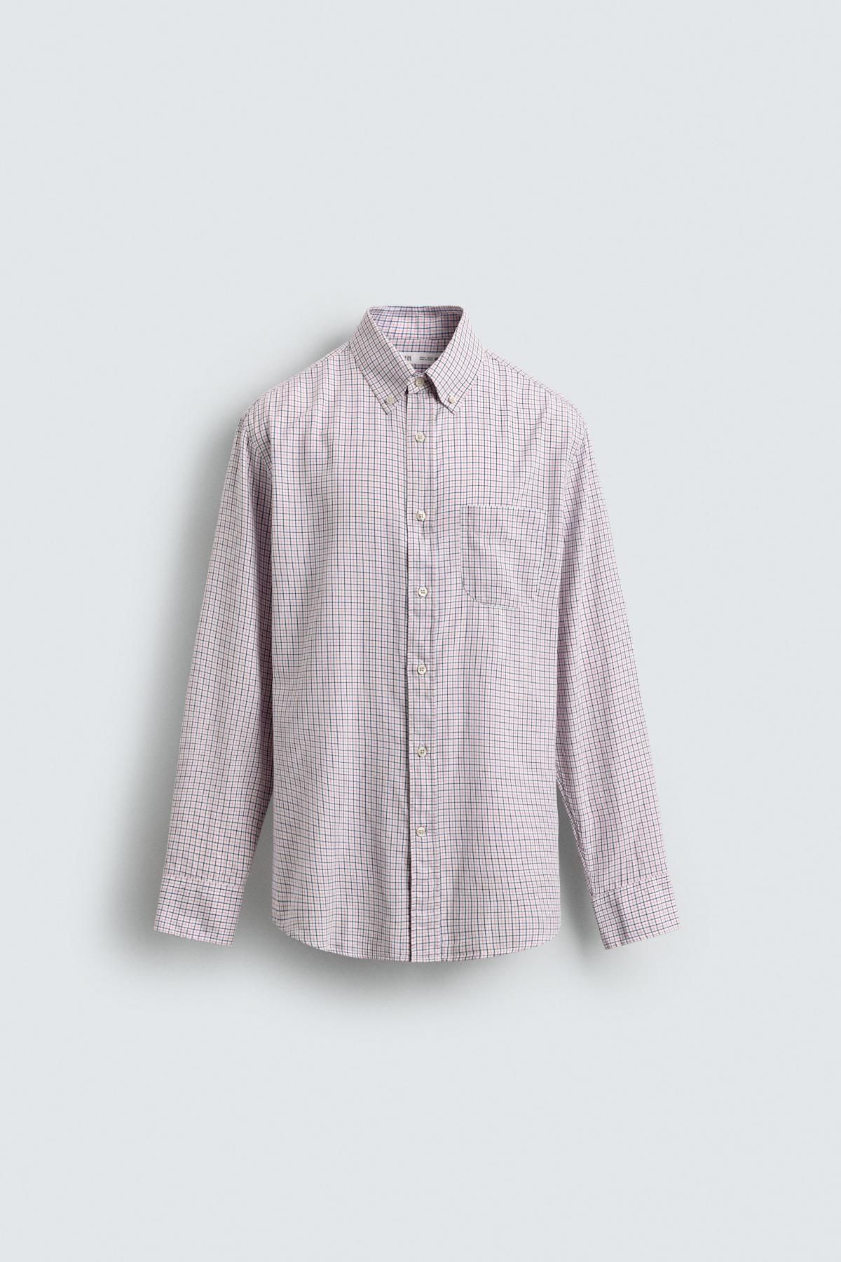 자라 체크 레귤러핏 코튼 긴팔 셔츠 포켓 0975/368 CORAL PINK - 상품 이미지