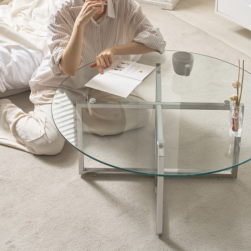 e스마트 강화유리 미드센추리 원형 거실 쇼파테이블