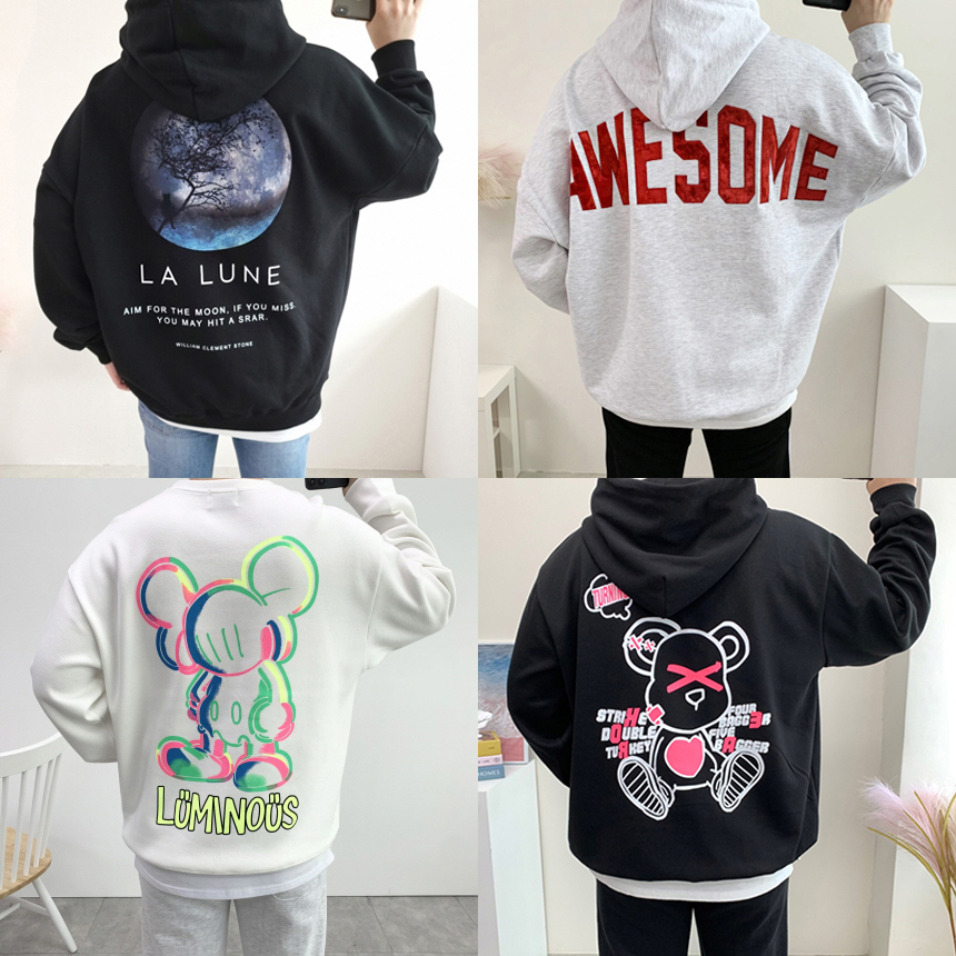 남자 오버핏 맨투맨 티셔츠 커플 후드티 제품 이미지