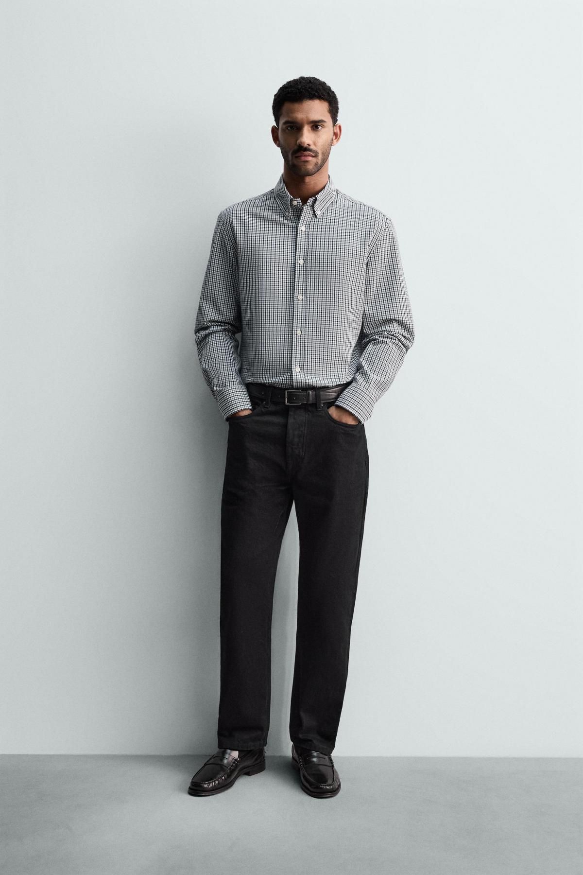 자라 테크니컬 옥스포드 체크 긴팔 셔츠 0975/495 NAVY / WHITE - 상세 이미지 2