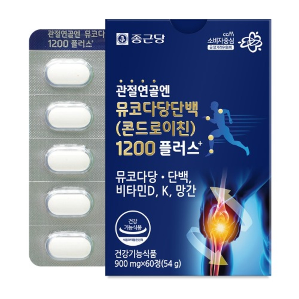 종근당 관절연골엔 뮤코다당단백 콘드로이친 1200 플러스 소연골 메가 60정, 1개 - 상품 이미지